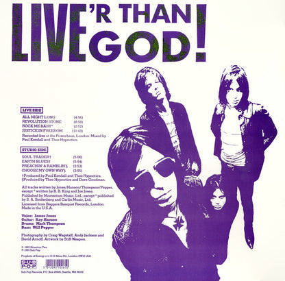 Thee Hypnotics : Live'r Than God (LP, Album, Cle)