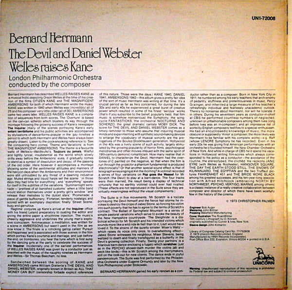 Bernard Herrmann, London Philharmonic Orchestra : The Devil And Daniel Webster / Welles Raises Kane (LP, RE)