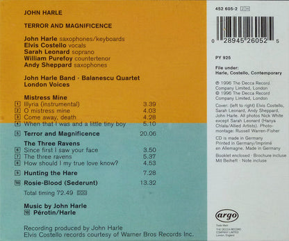 John Harle Featuring Elvis Costello, Sarah Leonard & Andy Sheppard : Terror And Magnificence (CD, Album)