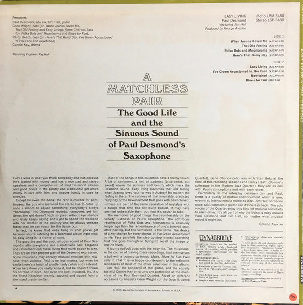 Paul Desmond : Easy Living (LP, Album)