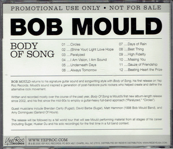 Bob Mould : Body Of Song (CD, Advance, Album, Promo)