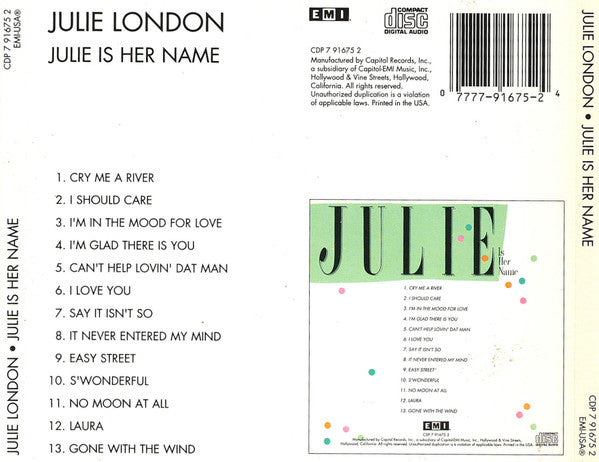 Julie London : Julie Is Her Name (CD, Album, RE)