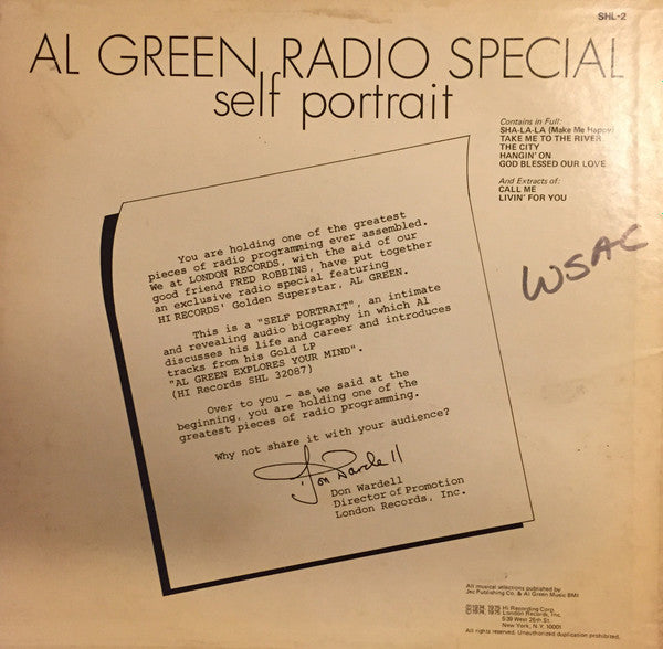 Al Green : Al Green Radio Special - Self Portrait (LP, Promo, Rad)