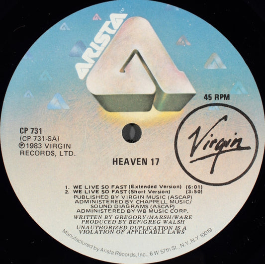 Heaven 17 : We Live So Fast / Temptation (12")