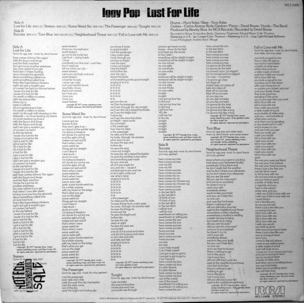 Iggy Pop : Lust For Life (LP, Album, Ind)