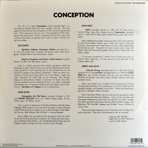 Conception - Miles Davis, Stan Getz, Lee Konitz